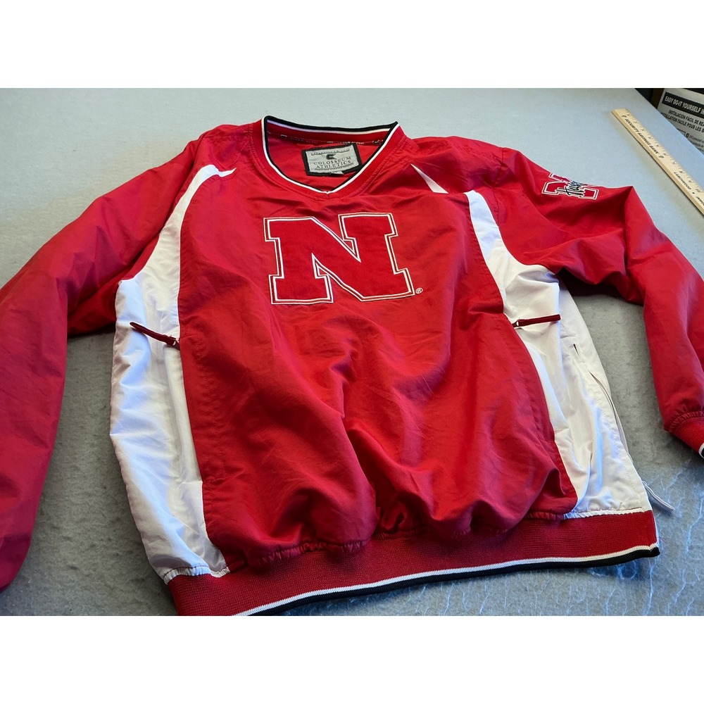 Colosseum Nebraska Huskers Windbreaker Red White V-Neck Pullover M NCAA Fan Gear